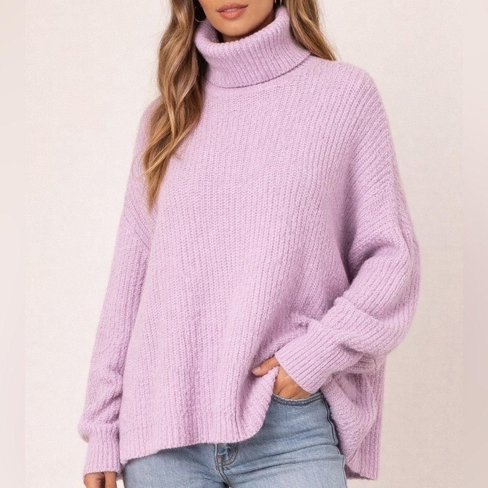 Lovers + Friends Oversized Turtleneck Sweater Lilac Cozy Knit Size S